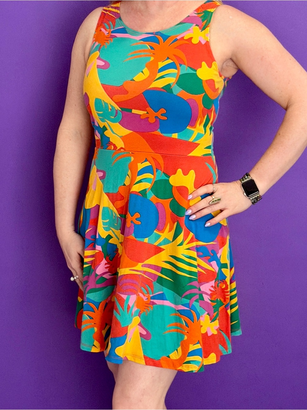 Nooworks Tropical Multicolor Fit & Flare Mini Dress